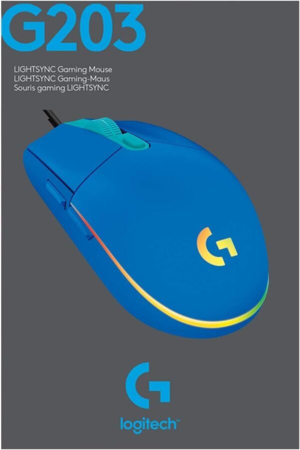 Logitech G203 LIGHTSYNC Gaming Mouse with Customizable RGB Lighting, 6 Programmable Buttons, Gaming Grade Sensor, 8K DPI Tracking, Lightweight - Blue - Image 11