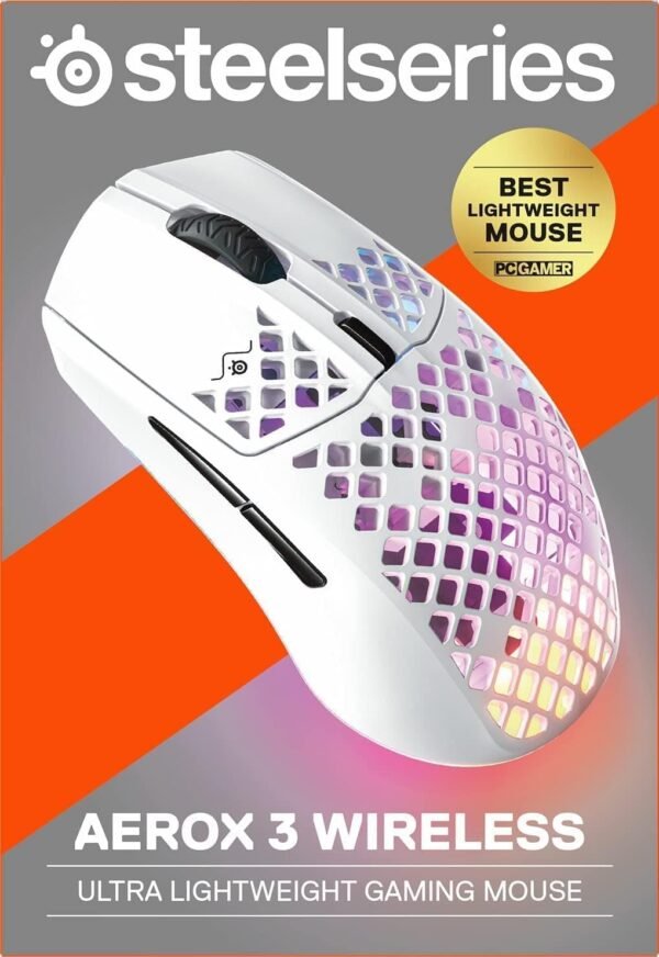 SteelSeries Aerox 3 Wireless - Holey RGB Gaming Mouse - Ultra-lightweight Water Resistant Design - 18K DPI TrueMove Air Optical Sensor - Lag-free 2.4GHz / Bluetooth Wireless - Snow - Image 9