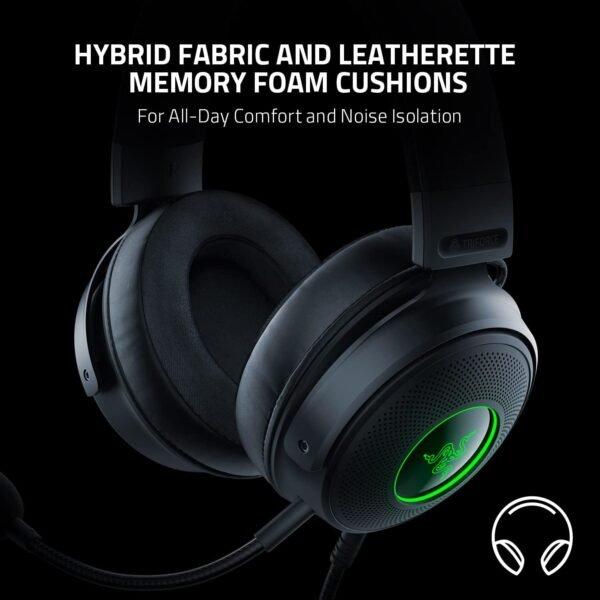 Razer Kraken V3 Wired USB Gaming Headset: Triforce Titanium 50mm Drivers - THX Spatial Audio - Chroma RGB Lighting - Hybrid Fabric & Leatherette Memory Foam Cushions - Detachable HyperClear Mic - Image 5