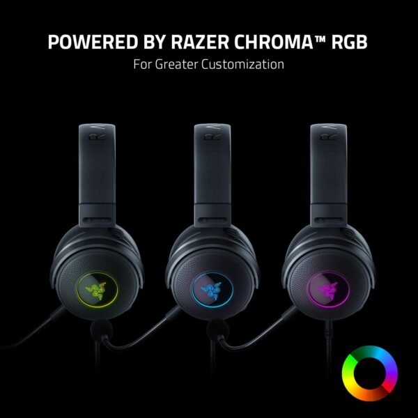 Razer Kraken V3 Wired USB Gaming Headset: Triforce Titanium 50mm Drivers - THX Spatial Audio - Chroma RGB Lighting - Hybrid Fabric & Leatherette Memory Foam Cushions - Detachable HyperClear Mic - Image 4