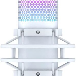 HyperX QuadCast S – RGB USB Condenser Microphone for PC PS5 Mac Anti-Vibration Shock Mount 4 Polar Patterns Pop Filter Gaming, Streaming, Podcasts, Twitch, YouTube, Discord – White (Renewed)