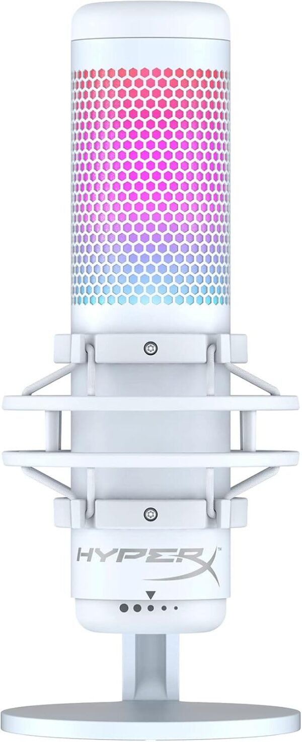 HyperX QuadCast S – RGB USB Condenser Microphone for PC PS5 Mac Anti-Vibration Shock Mount 4 Polar Patterns Pop Filter Gaming, Streaming, Podcasts, Twitch, YouTube, Discord – White (Renewed)