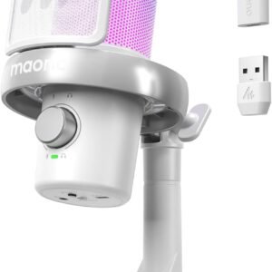 MAONO Microphone Wireless for PC, USB Microphone with Software AI Voice Change, Three-Level Noise Cancellation, Custom RGB Light, Mute, for Gaming, Podcasting, Streaming, Recording, DM40 Pro White
