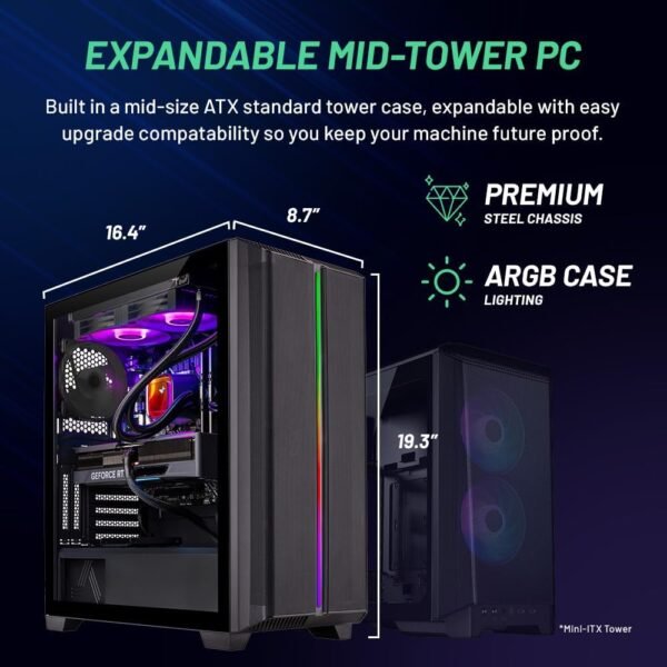 Skytech Gaming Siege Gaming PC Desktop – Intel Core i7 13700F 2.1 GHz, NVIDIA RTX 4060 Ti, 1TB NVME SSD, 32GB DDR5 RAM RGB, 650W Gold PSU, 360mm AIO, 11AC Wi-Fi, Windows 11 Home 64-bit - Image 6