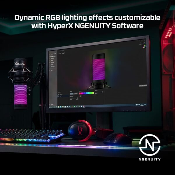 HyperX QuadCast S – RGB USB Condenser Microphone for PC PS5 Mac Anti-Vibration Shock Mount 4 Polar Patterns Pop Filter Gaming, Streaming, Podcasts, Twitch, YouTube, Discord – White (Renewed) - Image 3