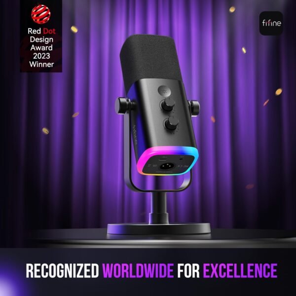FIFINE USB/XLR Dynamic Microphone for Podcast Recording, PC Computer Gaming Streaming Mic with RGB Light, Mute Button, Headphones Jack, Desktop Stand, Vocal Mic for Singing YouTube-AmpliGame AM8 - Image 2