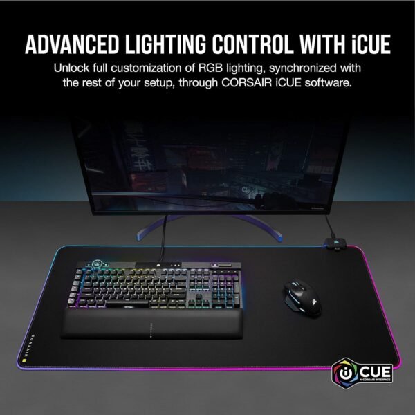 Corsair MM700 RGB Extended Cloth Gaming Mouse Pad - 36.6" x 15.8" - 360° RGB Lighting - Two USB Port Hub - Thick Rubber - Black (Renewed) - Image 6