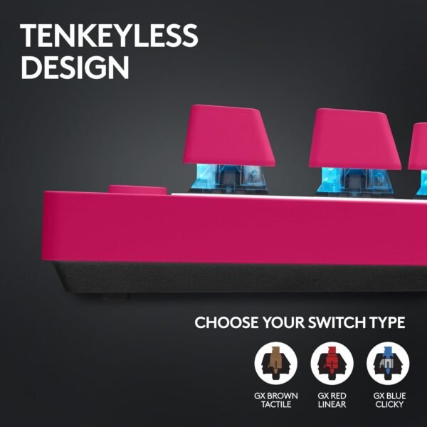 Logitech G PRO X TKL LIGHTSPEED Wireless Gaming Keyboard, Ultra Portable Tenkeyless Design, LIGHTSYNC RGB, Tactile Switches (GX Brown), QWERTY UK English Layout, Magenta - Image 5