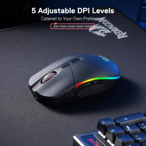 Redragon M719 Pro Wireless Optical Gaming Mouse, 8 Programmable Buttons, RGB Backlit, 10,000 DPI, Ergonomic PC Computer Gaming Mice with Fire Button - Image 4