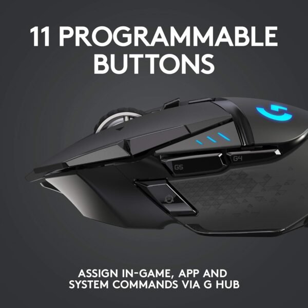 Logitech G502 LIGHTSPEED Wireless Gaming Mouse, HERO 25K Sensor, 25,600 DPI, RGB, Adjustable Weights, 11 Programmable Buttons, Long Battery Life, On-Board Memory, PC / Mac - Image 4