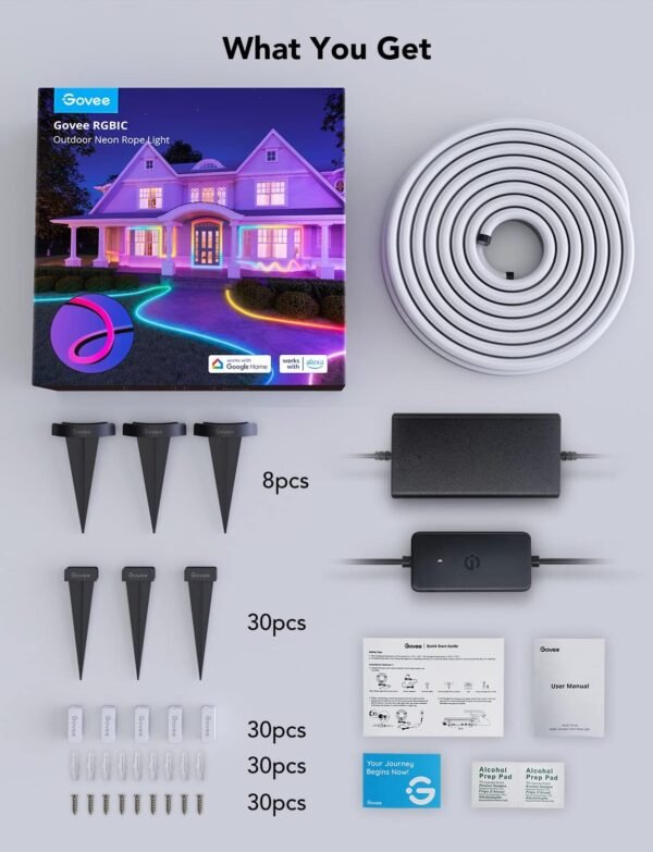 Govee Outdoor Neon LED Strip 10M, RGBIC LED Strip mit with 64+ Scenes, Music Sync, Works with Alexa Google Assistant, IP67 Waterproof Ground Lights Neon Strip for Garden Yards Walls Pathway - Image 8