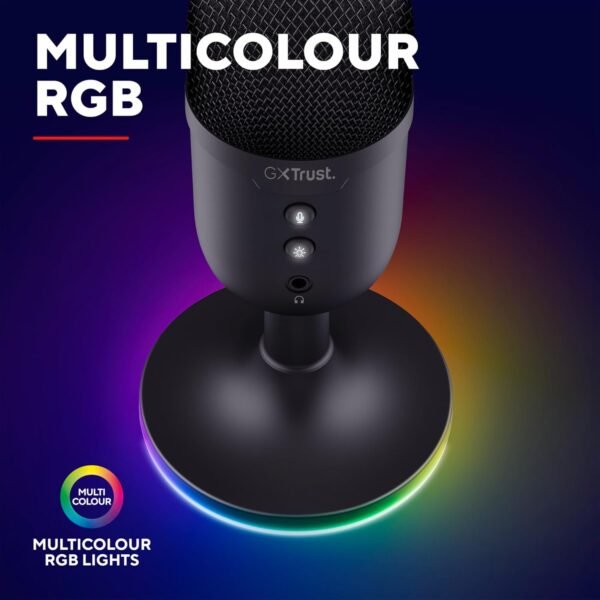 Trust Gaming GXT 236 Yami USB Condenser Streaming Microphone for Podcast, Twitch, Discord, ASMR, Youtube, Playstation 5, Gaming Mic with Cardioid Recording Pattern, Mute Button, RGB Light - Black - Image 5