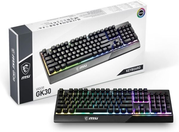MSI Vigor GK30 Gaming Keyboard (UK layout) - Mechanical-like plunger switches, Water repellent keyboard design, RGB Mystic Light
