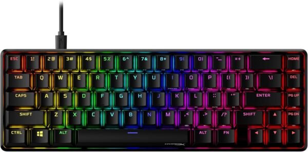 HYPERX 4P5D6AA Alloy Origins 65-Mechanical Gaming Keyboard-Ultra Compact 65% Form Factor – Red Switch (Linear)-Double shot PBT keycaps-RGB LED Backlit - Side Printed Secondary Functions,Black