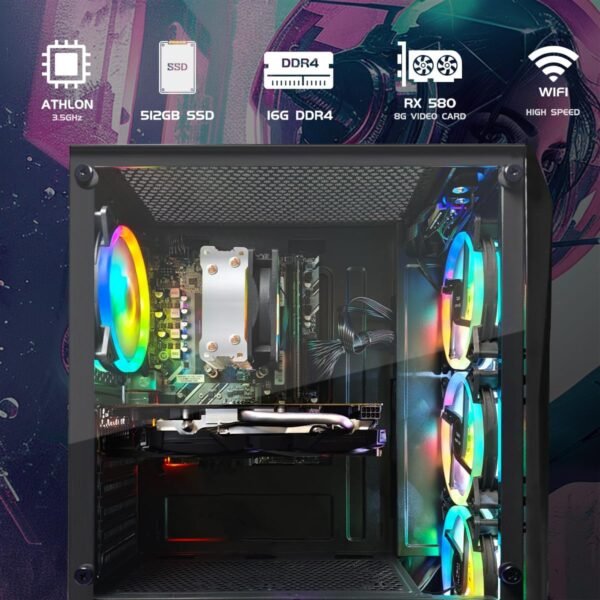 STGsivir Gaming PC, Gaming Computer Desktop Tower, AMD 3000G 3.5GHz, AMD RX 580 8GB, 16GB DDR4 RAM, 512GB SSD, 600M WiFi, BT 5.0, Windows 11 - Image 4