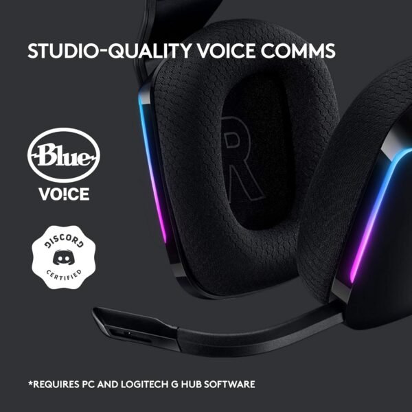 Logitech G G733 LIGHTSPEED Wireless Gaming Headset with suspension headband, LIGHTSYNC RGB, Blue VO!CE mic technology and PRO-G audio drivers, Lightweight, 29 Hour battery life, 20m range - Black - Image 10