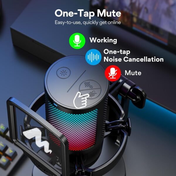 MAONO USB Microphone for PC, RGB Gaming Mic with Mute Button, Noise Cancellation Condenser Microphone with Gain knob for Streaming, Podcast, Recording, Chat, Compatible with PS5/PS4/Mac, DGM20 - Image 4