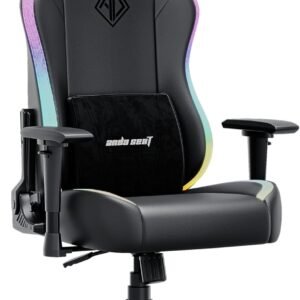 Anda Seat Luna Large RGB Gaming Chair for Adults - Ergonomic Reclining Video Game Chairs with LED Lights, PVC Leather Computer Home Office Seat, Neck and Back Lumbar Support - Black Folding Recliner
