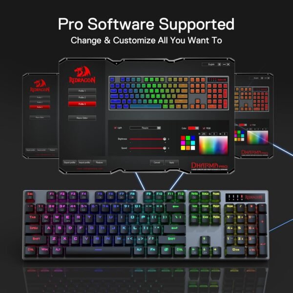 Redragon K556 PRO Upgraded Wireless RGB Gaming Keyboard, BT/2.4Ghz Tri-Mode Aluminum Mechanical Keyboard w/No-Lag Connection, Hot-Swap Linear Quiet Red Switch - Image 7