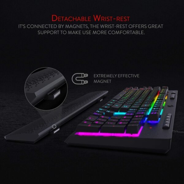 Redragon K512 Shiva RGB Backlit Membrane Gaming Keyboard US-Layout with Multimedia Keys, Linear Mechanical-Feel Switch, 6 Extra On-Board Macro Keys, Dedicated Media Control, Detachable Wrist Rest - Image 4