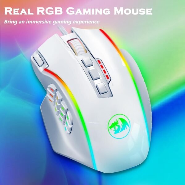 Redragon Gaming Mouse, MMO Gaming Mouse UP 16,000 DPI, 16 Macro Programmable Buttons, RGB Gaming Mouse with 12 Side Buttons, 8 * 2.4g Weight Tuning for PC Laptop MOBA FPS, White - Image 7
