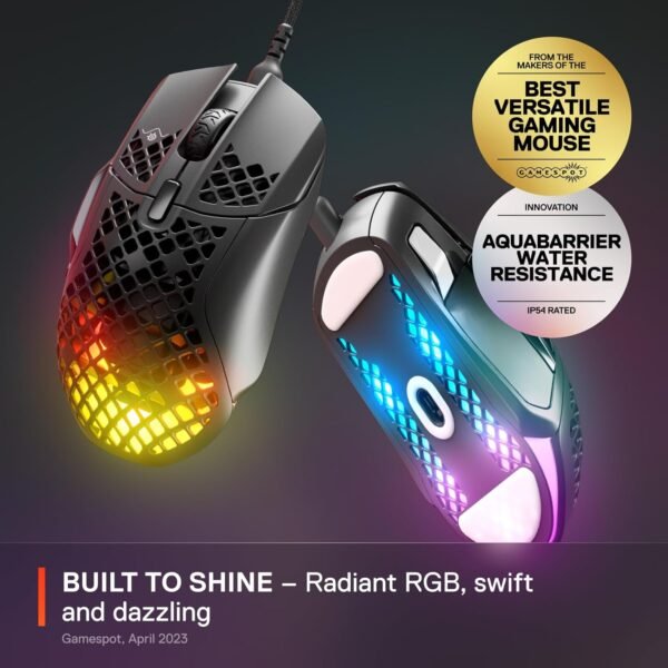 SteelSeries Aerox 5 - Holey RGB Gaming Mouse - Ultra-lightweight Water Resistant Design - 18K DPI TrueMove Air Optical Sensor - 9 Programmable Buttons - Image 2