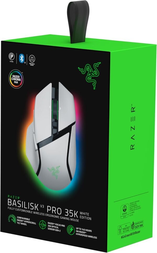 Razer Basilisk V3 Pro 35K - Fully Customizable Wireless Ergonomic Gaming Mouse with Chroma RGB - 35K Optical Sensor (Configurable Tilt Wheel, 1K Hz Polling Rate, 13 Customizable Controls) White - Image 11