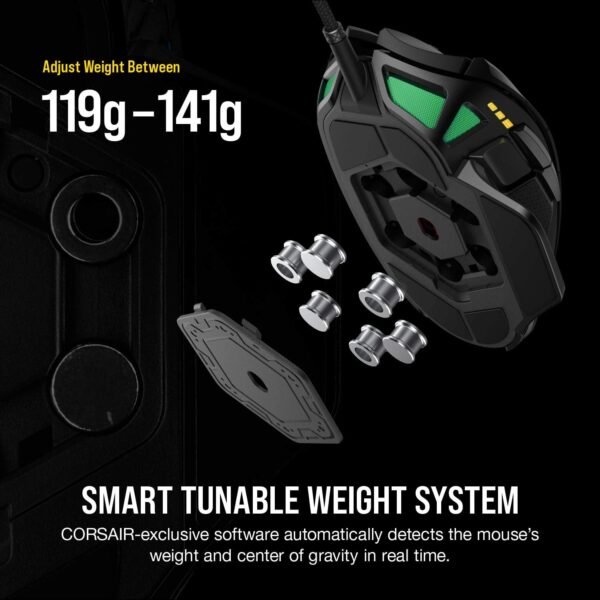 CORSAIR NIGHTSWORD RGB Wired Tunable FPS/MOBA Gaming Mouse – 18,000 DPI – 10 Programmable Buttons – Weight System – iCUE Compatible – PC, Mac, PS5, PS4, Xbox – Black - Image 4