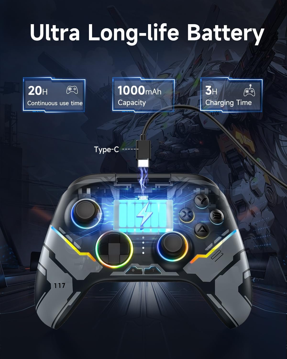 EasySMX X15 Wireless PC Controller with Hall Triggers, Hall Joysticks, Enhanced Bluetooth Game Controller,No Drift No Deadzone effect, Compatible with Windows PC, Android, Steam and Switch - Image 4