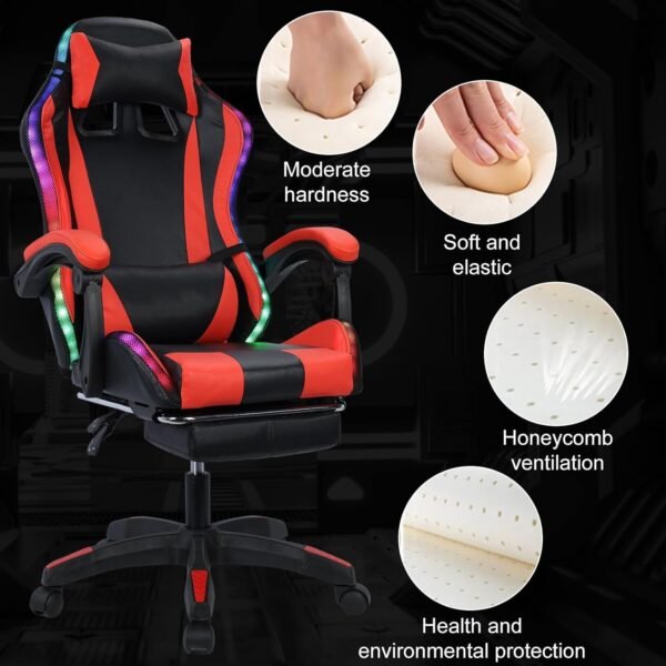 Ergonomic Gaming Chair with Function RGB Light Footrest Lumbar Support Height Adjustable High Back Computer Chair Swivel Office Chair for Adults Women Men - Image 6