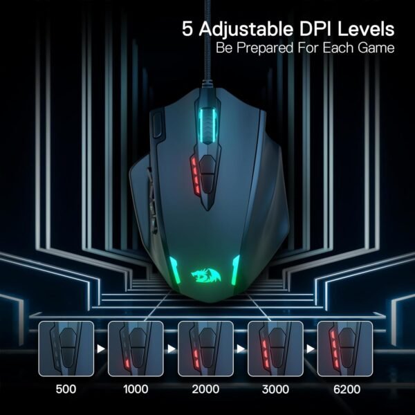 Redragon M908 Impact RGB LED MMO Mouse with Side Buttons Optical Wired Gaming Mouse with 12,400DPI, High Precision, 20 Programmable Mouse Buttons - Image 3