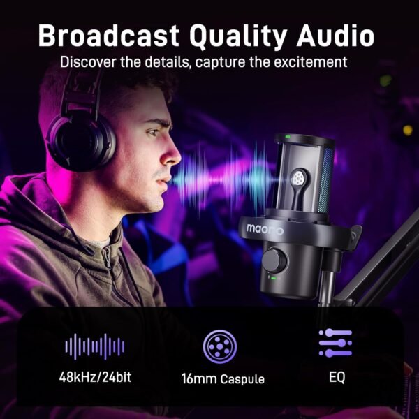 MAONO Microphone Wireless for PC, USB Microphone with Software AI Voice Change, Three-Level Noise Cancellation, Custom RGB Light, Mute, for Gaming, Podcasting, Streaming, Recording, DM40 Pro Black - Image 5