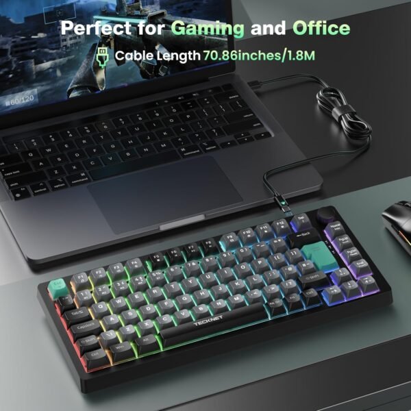 TECKNET RGB Gaming Keyboard,Compact 83 Keys Wired Keyboard with Volumn Knob,75% Pecent RGB Backlit Keyboards with 26 Keys Anti-Ghosting,IP32 Water & Dust Resistant,Silent Coumputer Keyboards for Gamer - Image 5