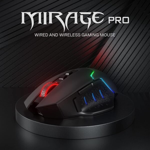 Redragon M690 PRO Wireless Gaming Mouse, 8000 DPI Wired/Wireless Gamer Mouse w/Rapid Fire Key, 8 Macro Buttons, Ergonomic Design for PC/Mac/Laptop, Black - Image 2