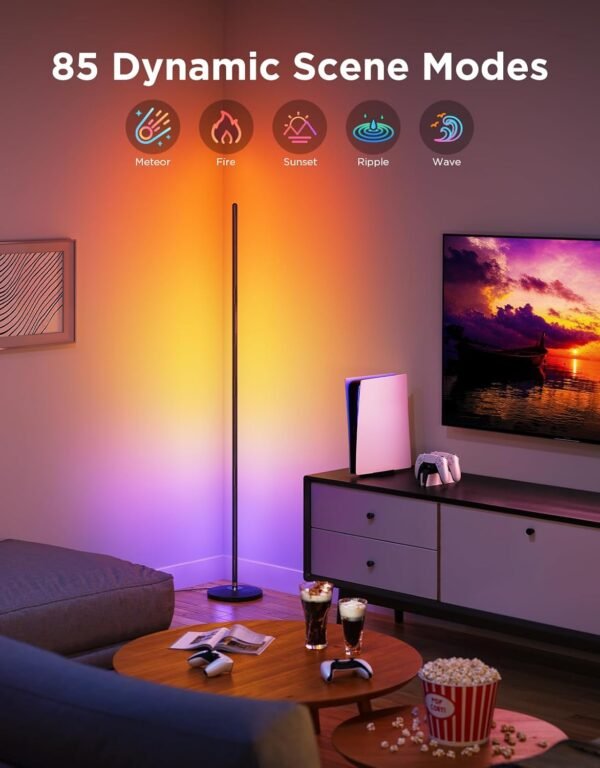 Govee LED Floor Lamp, RGBIC Modern Corner Lamp, Smart Standing Lamp with 61 Scene Modes,Music Sync, Black Corner Floor Lamp for Living Room, Bedroom - Image 5