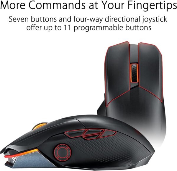 ASUS ROG Chakram X Origin Gaming Mouse, Tri-mode connectivity (2.4GHz RF, Bluetooth, Wired), 36000 DPI sensor, 11 programmable buttons, Detachable joystick, Paracord cable, Black - Image 4