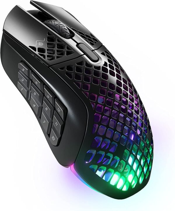 SteelSeries Aerox 9 Wireless - Holey RGB Gaming Mouse - Ultra-lightweight Water Resistant Design - 18 Programmable Buttons - Lag-free 2.4GHz / Bluetooth Wireless - 18K DPI TrueMove Air Optical Sensor - Image 11
