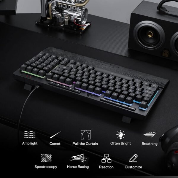 Redragon K515 SHIVA RGB Membrane Gaming Keyboard, 98 Keys Mechanical-Feel Keyboard w/Smooth Linear Switch, On-Board Macro & Dedicated Multimedia Keys, Detachable Wrist Rest, Software Supported - Image 4