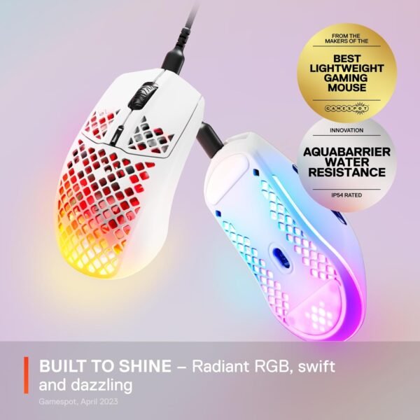 SteelSeries Aerox 3 - Holey RGB Gaming Mouse - Ultra-lightweight Water Resistant Design - 8,500 DPI TrueMove Core Optical Sensor - Snow - Image 3