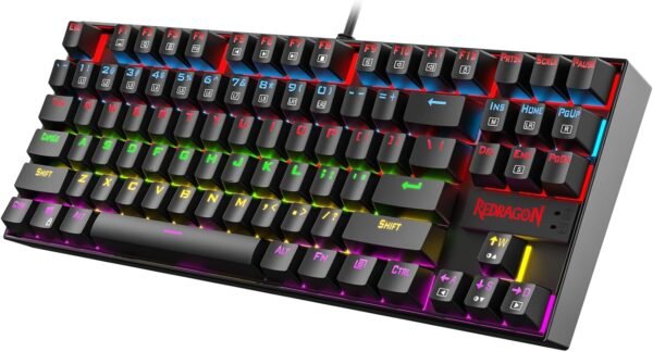 Redragon K552 Mechanical Gaming Keyboard, LED Gaming Keyboard with Red Switches, 87 Full Anti-ghosting Keys, Unique Metal Rim for Windows Gaming PC, Black