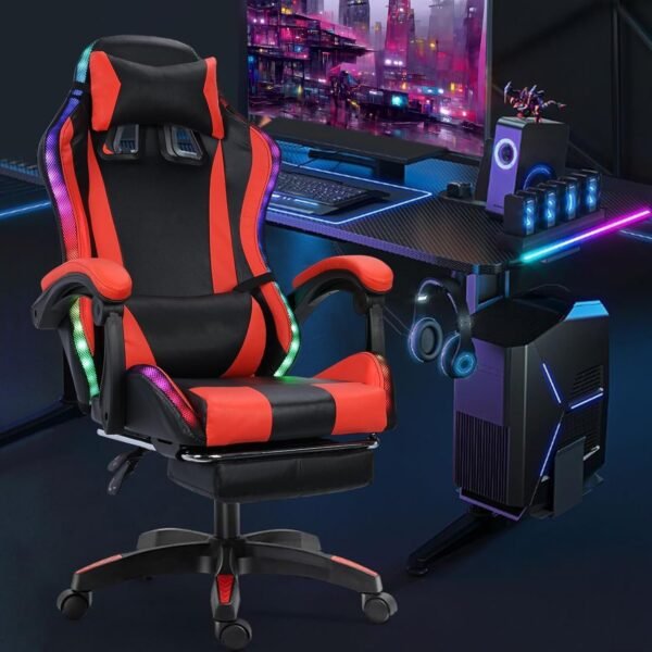Ergonomic Gaming Chair with Function RGB Light Footrest Lumbar Support Height Adjustable High Back Computer Chair Swivel Office Chair for Adults Women Men - Image 4