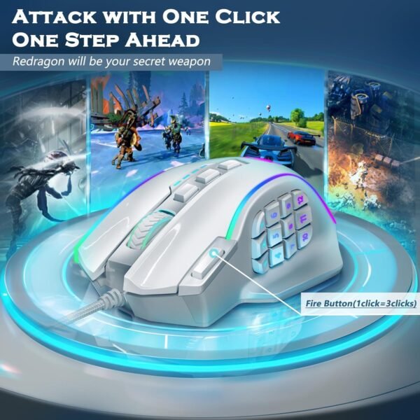 Redragon Gaming Mouse, MMO Gaming Mouse UP 16,000 DPI, 16 Macro Programmable Buttons, RGB Gaming Mouse with 12 Side Buttons, 8 * 2.4g Weight Tuning for PC Laptop MOBA FPS, White - Image 6