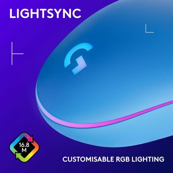 Logitech G203 LIGHTSYNC Gaming Mouse with Customizable RGB Lighting, 6 Programmable Buttons, Gaming Grade Sensor, 8K DPI Tracking, Lightweight - Blue - Image 5