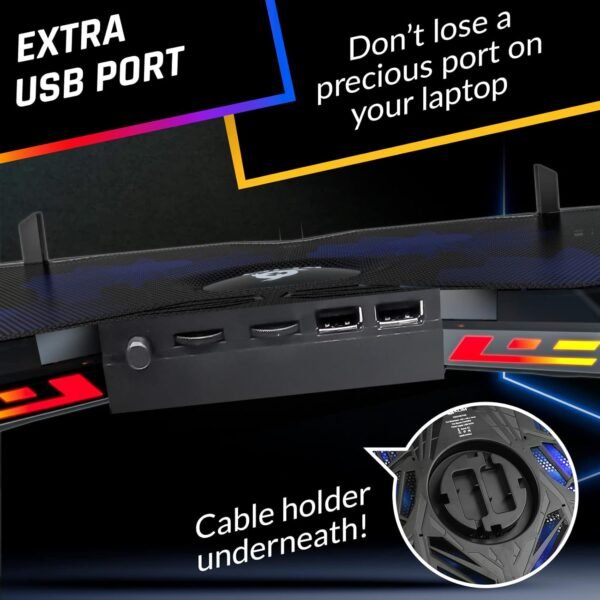 KLIM Wind Laptop Cooling Pad - More than 500 000 units sold - New Version - The Most Powerful Rapid Action Cooling Fan - Laptop Stand with 4 Cooling Fans at 1200 RPM - USB Fan - PS5 PS4 - RGB - Image 8