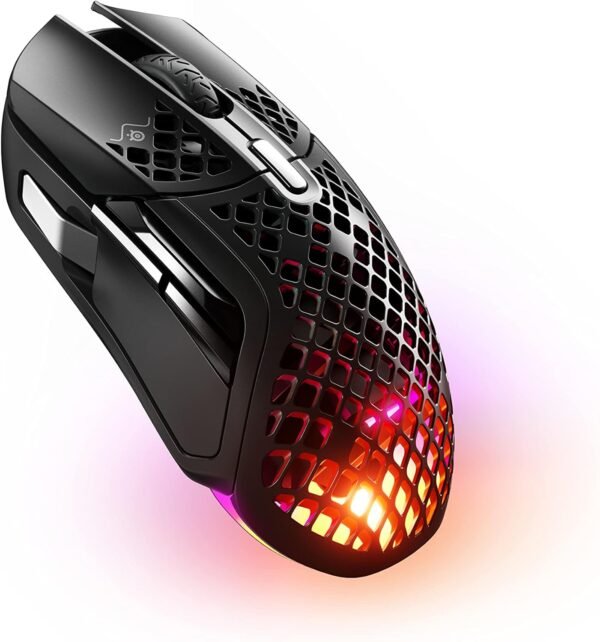SteelSeries Aerox 5 Wireless - Holey RGB Gaming Mouse - Ultra-lightweight Water Resistant Design - 9 Buttons - Lag-free 2.4GHz / Bluetooth Wireless - 18K DPI TrueMove Air Optical Sensor - Image 10