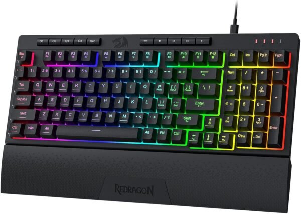 Redragon K515 SHIVA RGB Membrane Gaming Keyboard, 98 Keys Mechanical-Feel Keyboard w/Smooth Linear Switch, On-Board Macro & Dedicated Multimedia Keys, Detachable Wrist Rest, Software Supported