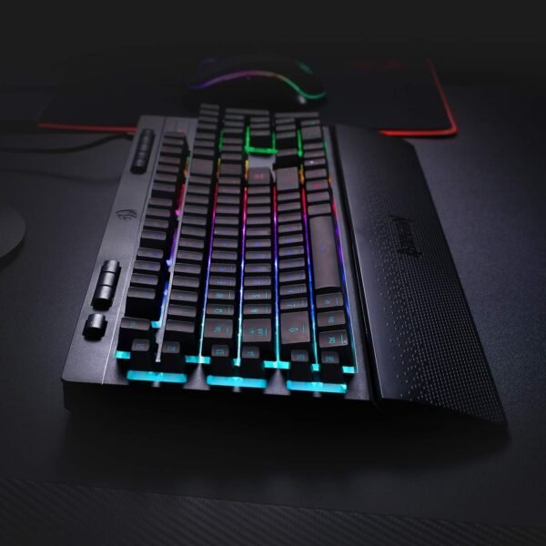 Redragon K512 Shiva RGB Backlit Membrane Gaming Keyboard US-Layout with Multimedia Keys, Linear Mechanical-Feel Switch, 6 Extra On-Board Macro Keys, Dedicated Media Control, Detachable Wrist Rest - Image 7