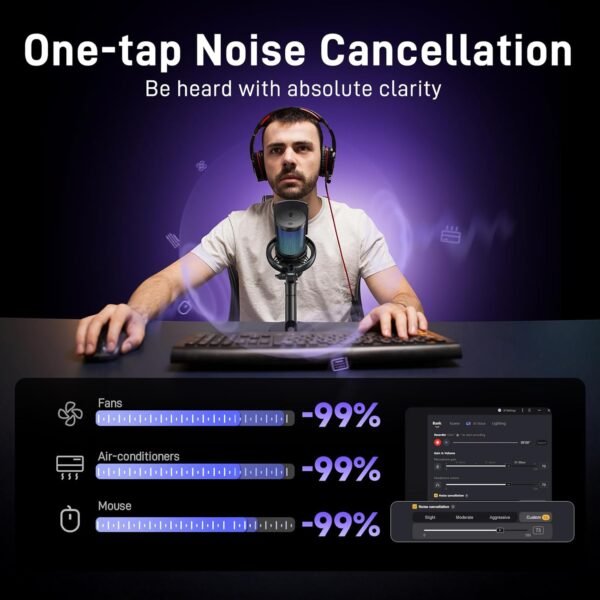 MAONO Microphone Wireless for PC, USB Microphone with Software AI Voice Change, Three-Level Noise Cancellation, Custom RGB Light, Mute, for Gaming, Podcasting, Streaming, Recording, DM40 Pro Black - Image 4