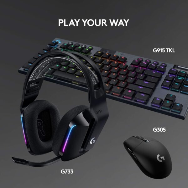 Logitech G G733 LIGHTSPEED Wireless Gaming Headset with suspension headband, LIGHTSYNC RGB, Blue VO!CE mic technology and PRO-G audio drivers, Lightweight, 29 Hour battery life, 20m range - Black - Image 9