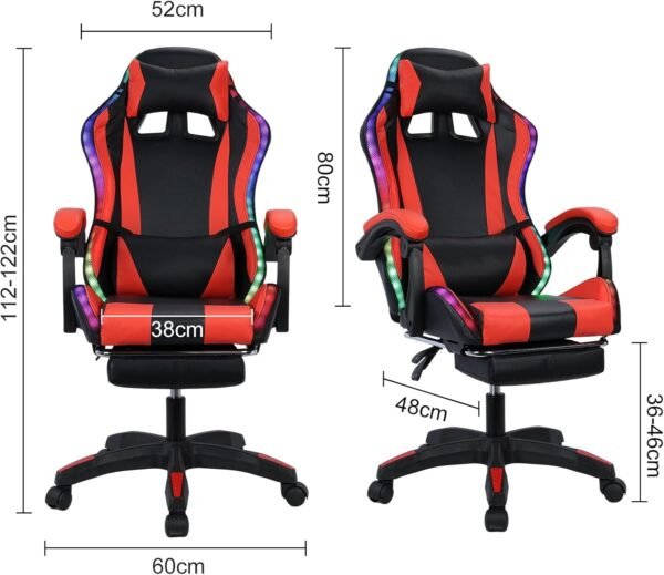 Ergonomic Gaming Chair with Function RGB Light Footrest Lumbar Support Height Adjustable High Back Computer Chair Swivel Office Chair for Adults Women Men - Image 3